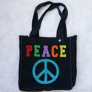 Peace Black Boho Tote Bag
